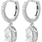 Peora Round Crystal Dangle Earrings - Silver