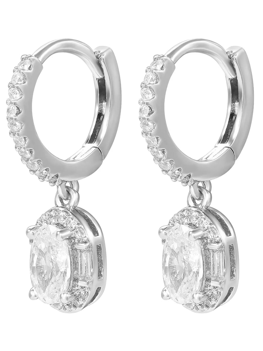Peora Round Crystal Dangle Earrings - Silver