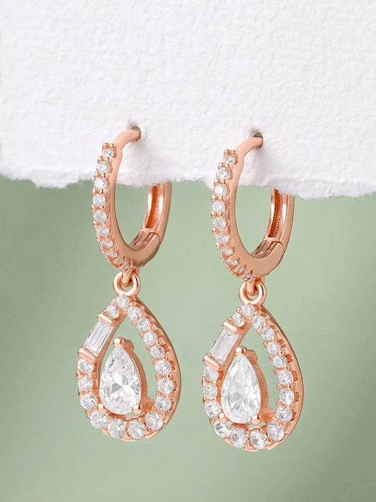 Peora Teardrop CZ Earrings - Rose Gold