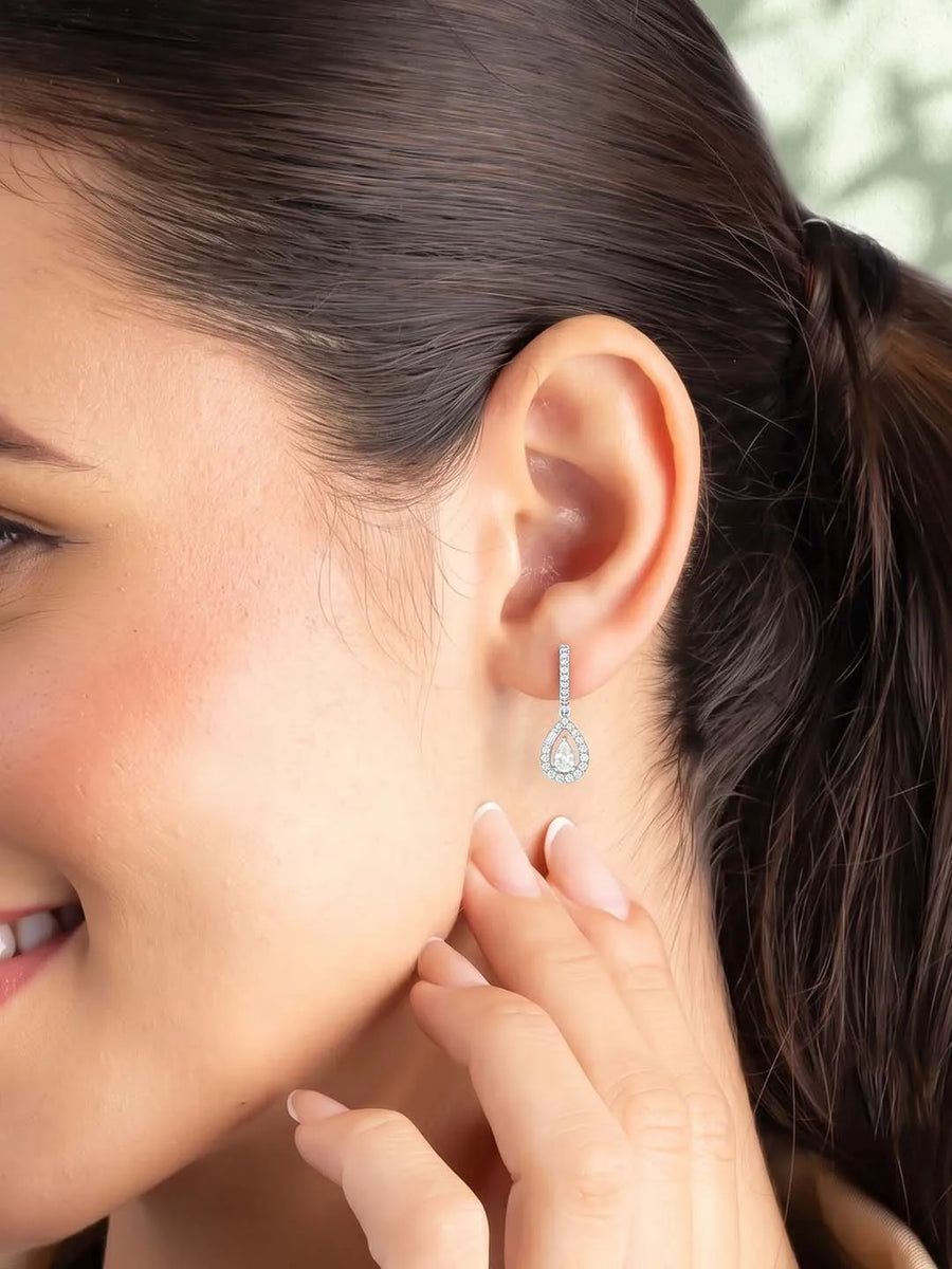 Peora Teardrop CZ Earrings - Silver