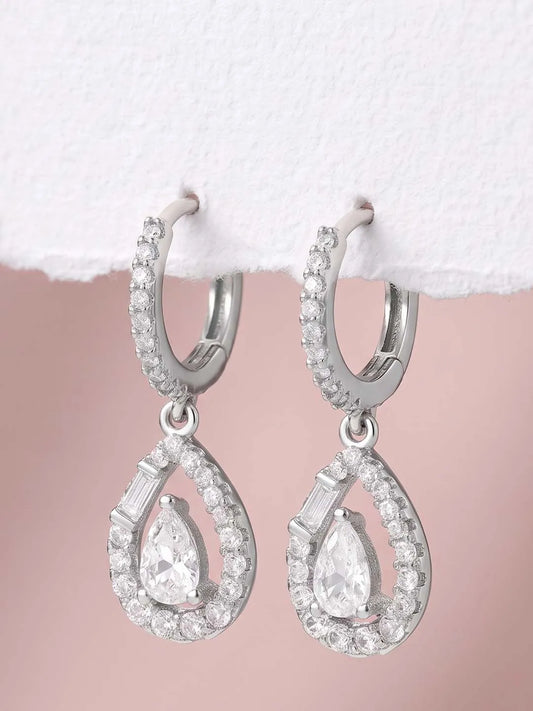 Peora Teardrop CZ Earrings - Silver