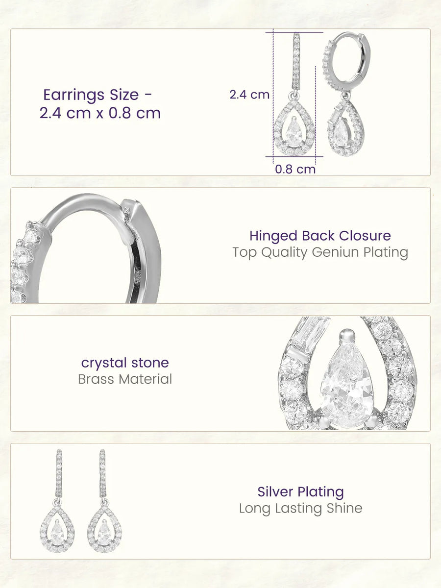 Peora Teardrop CZ Earrings - Silver