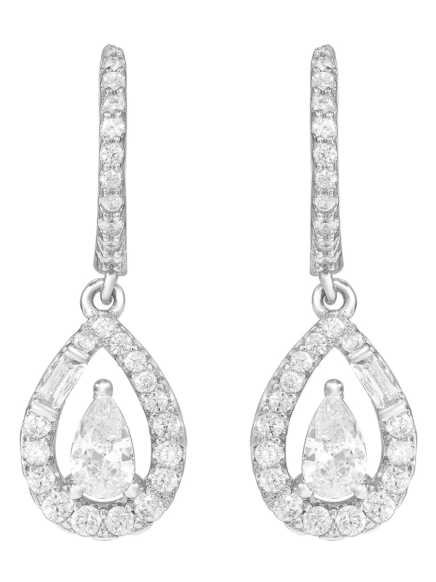 Peora Teardrop CZ Earrings - Silver