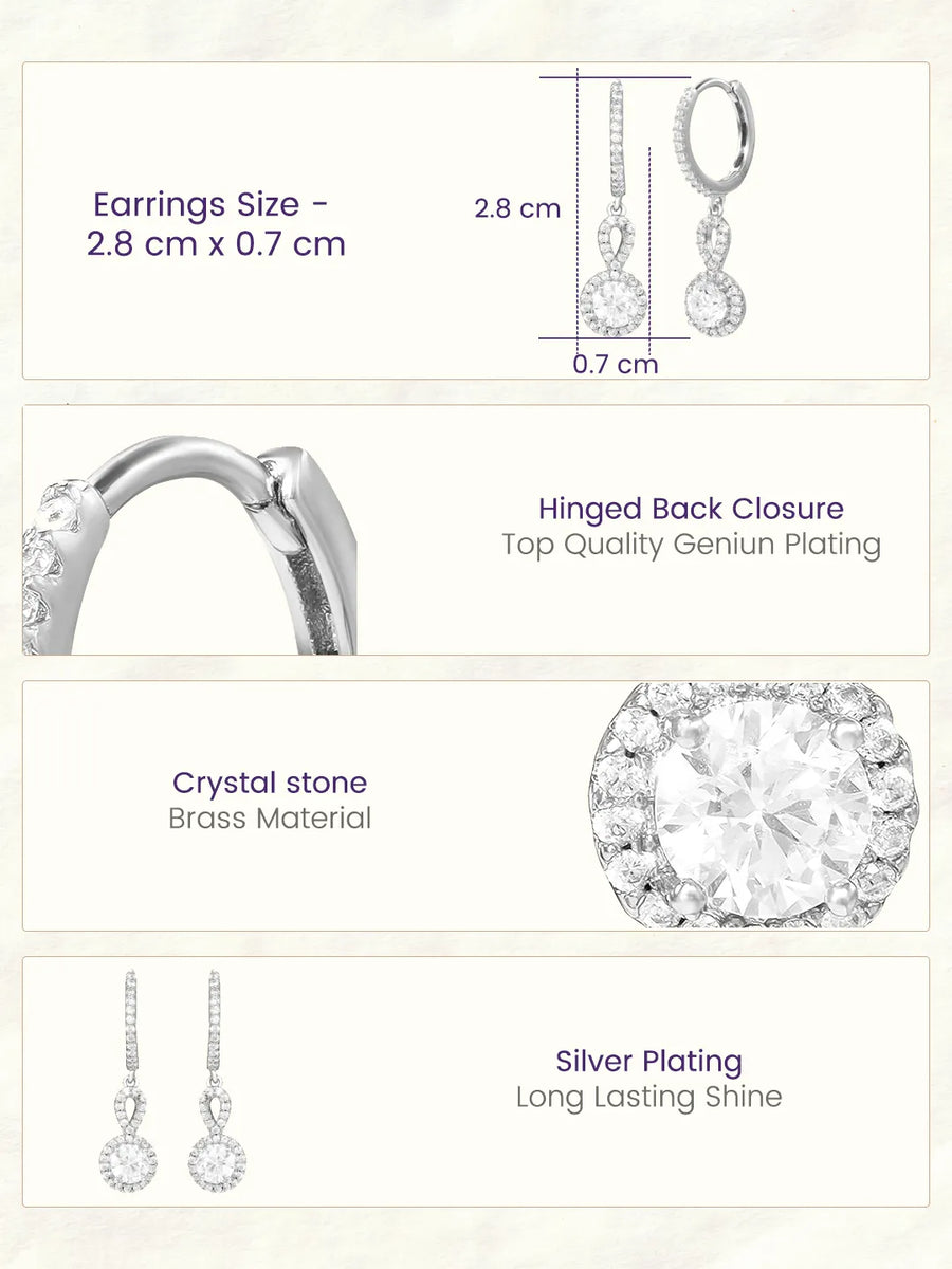 Peora Classic CZ Drop Earrings - Silver