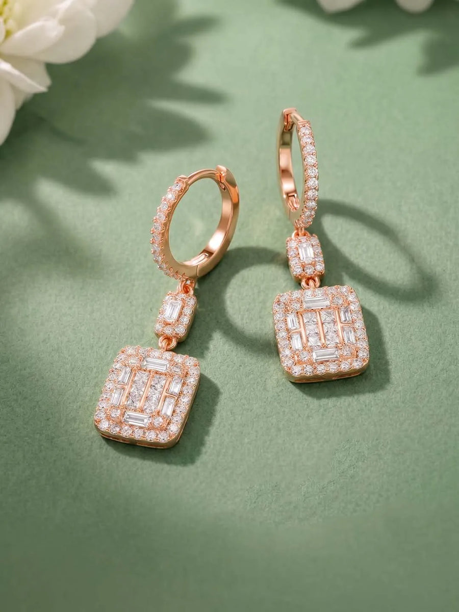 Peora Crystal Dangle Earrings - Rose Gold