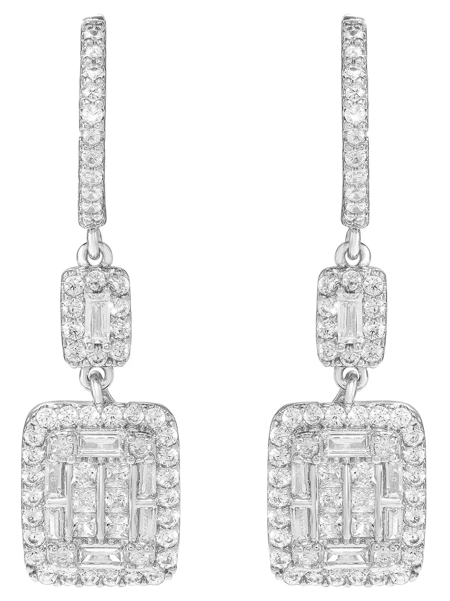 Peora Crystal Dangle Earrings - Silver
