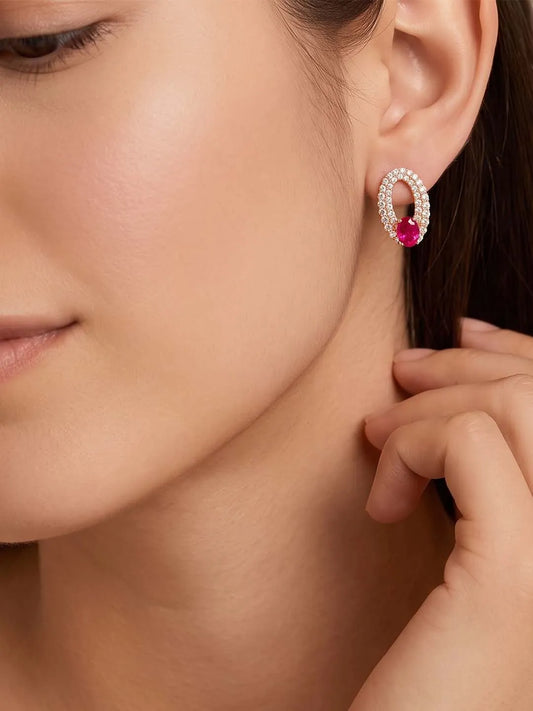 Peora Elegant Ruby Hoop Earrings - Rose Gold