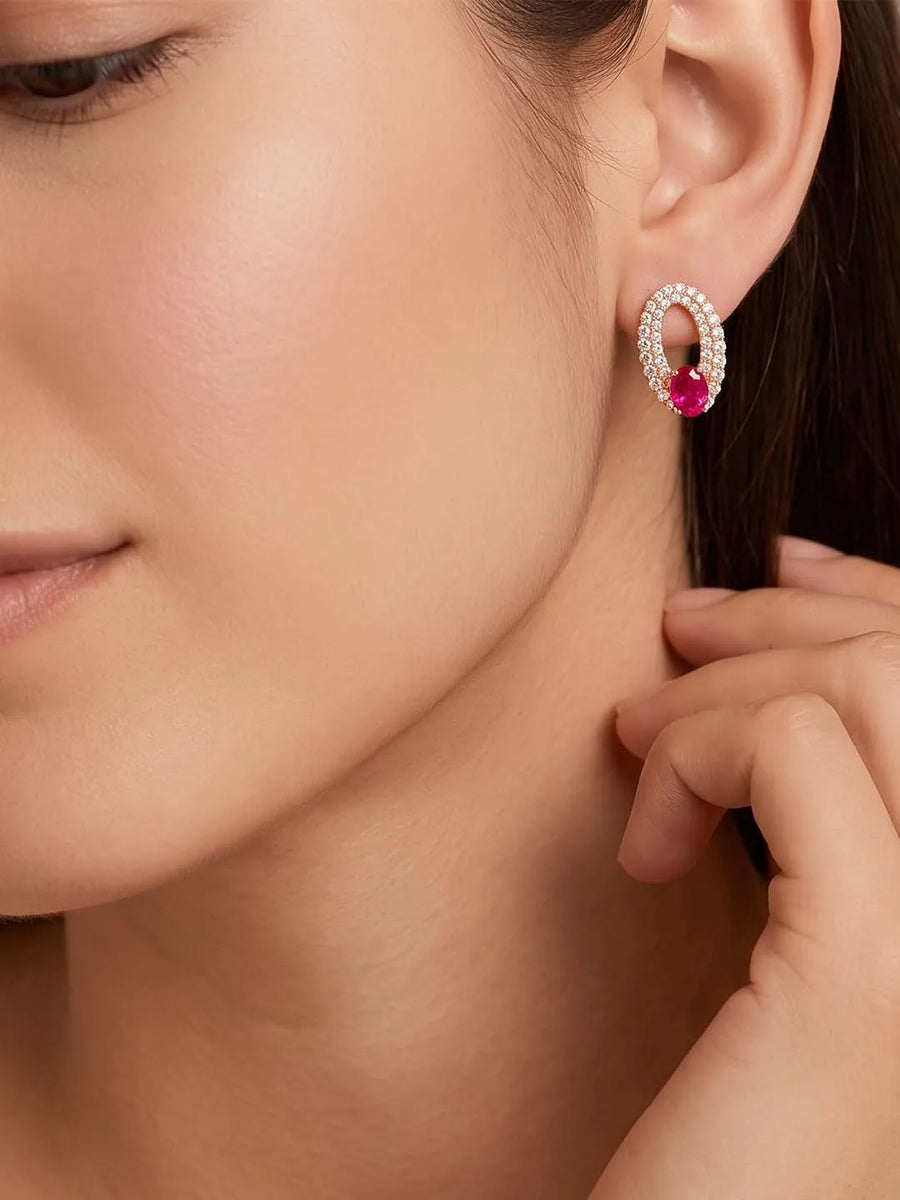 Peora Elegant Ruby Hoop Earrings - Rose Gold