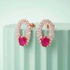 Peora Elegant Ruby Hoop Earrings - Rose Gold