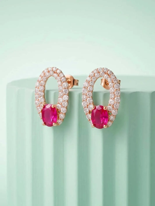 Peora Elegant Ruby Hoop Earrings - Rose Gold