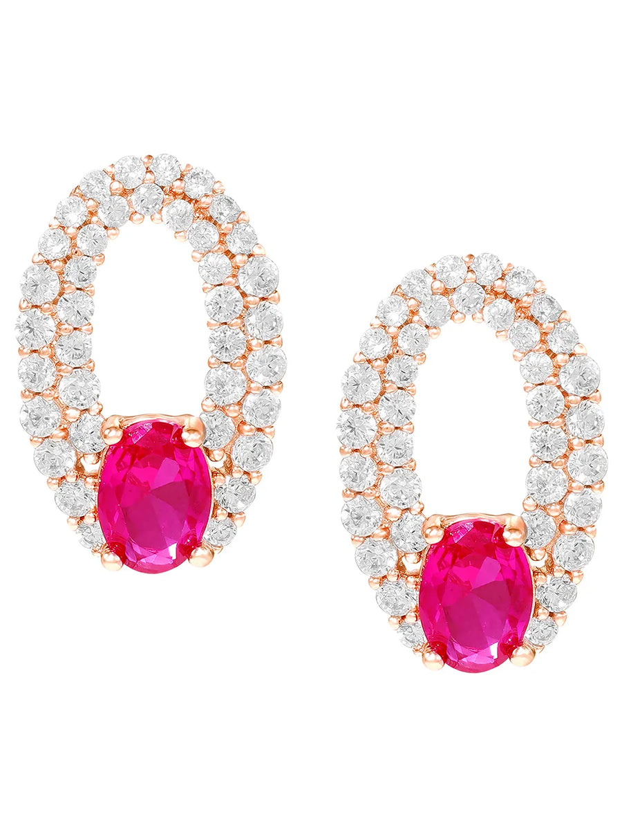 Peora Elegant Ruby Hoop Earrings - Rose Gold