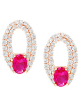 Peora Elegant Ruby Hoop Earrings - Rose Gold