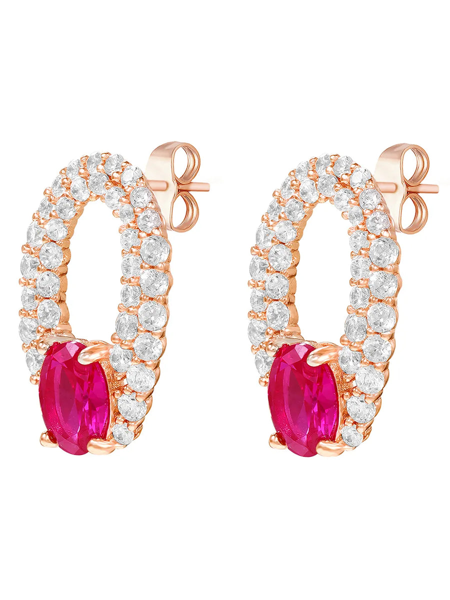 Peora Elegant Ruby Hoop Earrings - Rose Gold