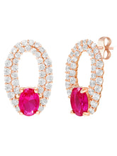 Peora Elegant Ruby Hoop Earrings - Rose Gold
