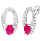 Peora Elegant Ruby Hoop Earrings - Silver