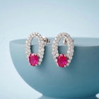 Peora Elegant Ruby Hoop Earrings - Silver