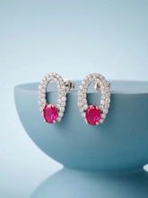 Peora Elegant Ruby Hoop Earrings - Silver
