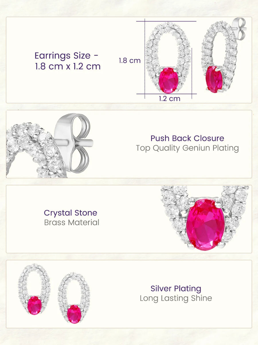 Peora Elegant Ruby Hoop Earrings - Silver