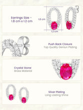 Peora Elegant Ruby Hoop Earrings - Silver