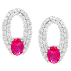 Peora Elegant Ruby Hoop Earrings - Silver