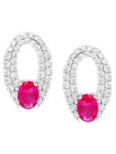 Peora Elegant Ruby Hoop Earrings - Silver