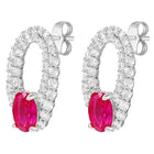 Peora Elegant Ruby Hoop Earrings - Silver