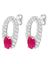 Peora Elegant Ruby Hoop Earrings - Silver