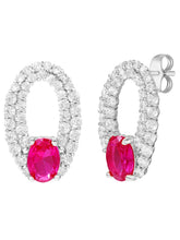 Peora Elegant Ruby Hoop Earrings - Silver