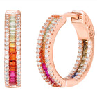 Peora Rose Gold Plated Rainbow CZ Hoop Earrings