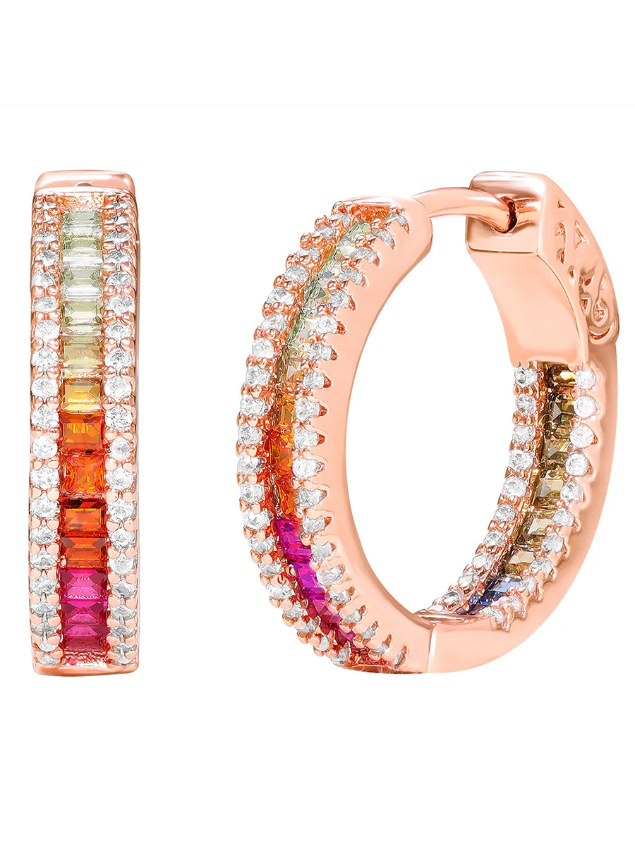 Peora Rainbow CZ Hoop Earrings - Rose Gold