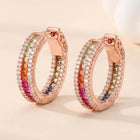 Peora Rose Gold Plated Rainbow CZ Hoop Earrings