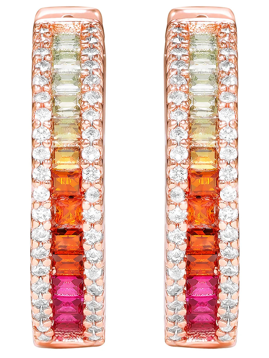 Peora Rainbow CZ Hoop Earrings - Rose Gold