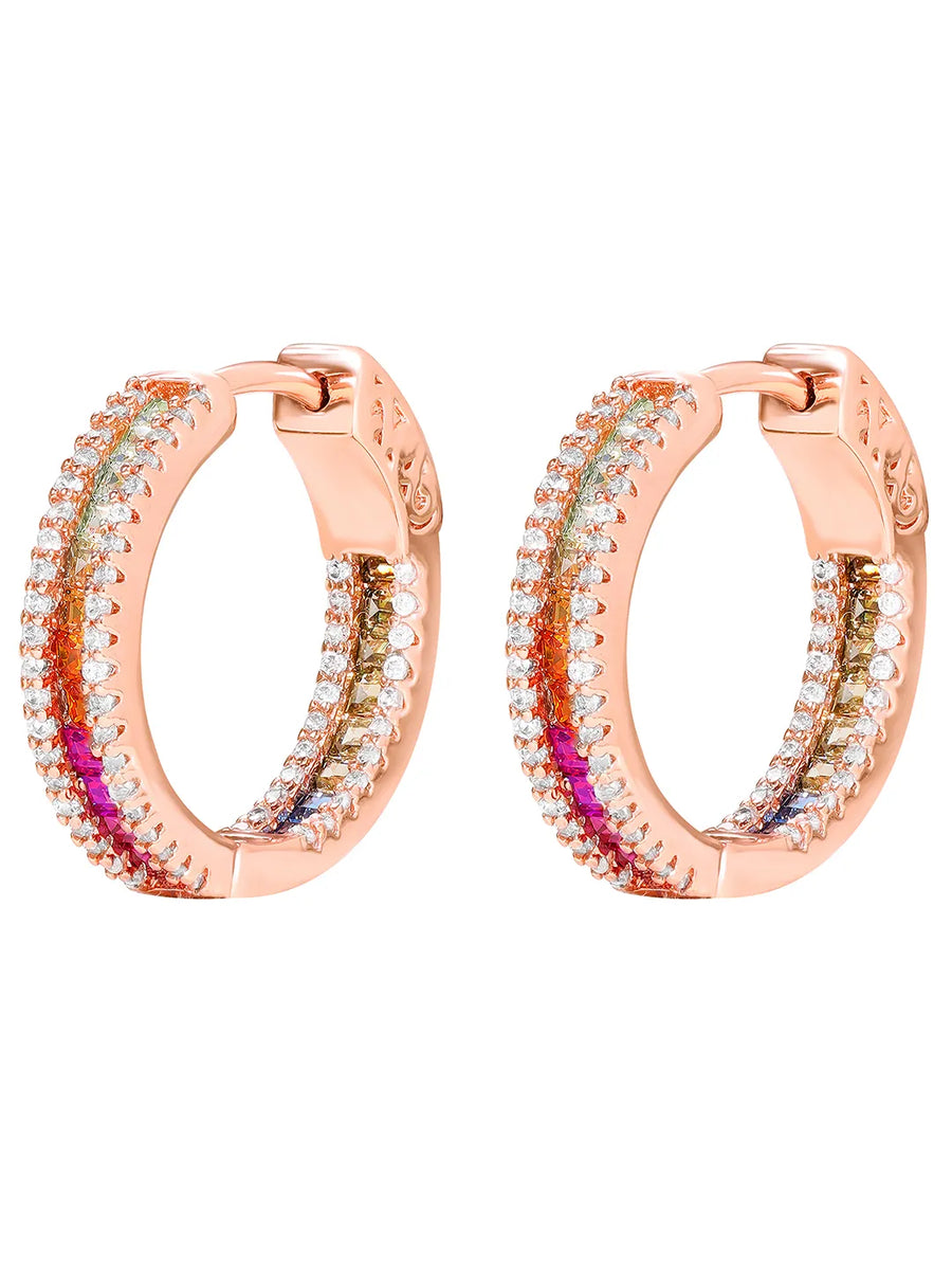 Peora Rainbow CZ Hoop Earrings - Rose Gold