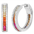 Peora Rhodium Plated Rainbow CZ Hoop Earrings
