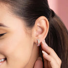 Peora Rhodium Plated Rainbow CZ Hoop Earrings