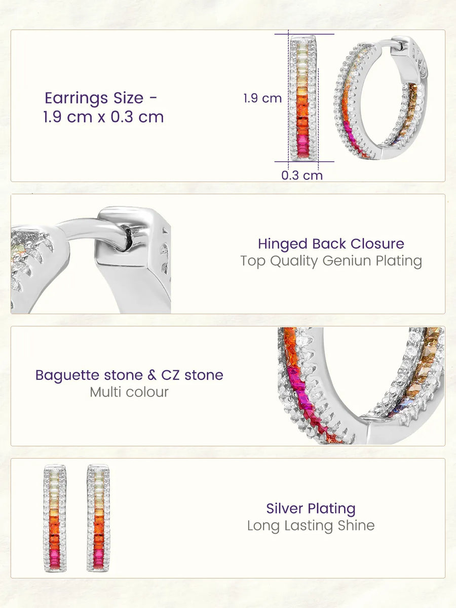 Peora Rainbow CZ Hoop Earrings - Silver