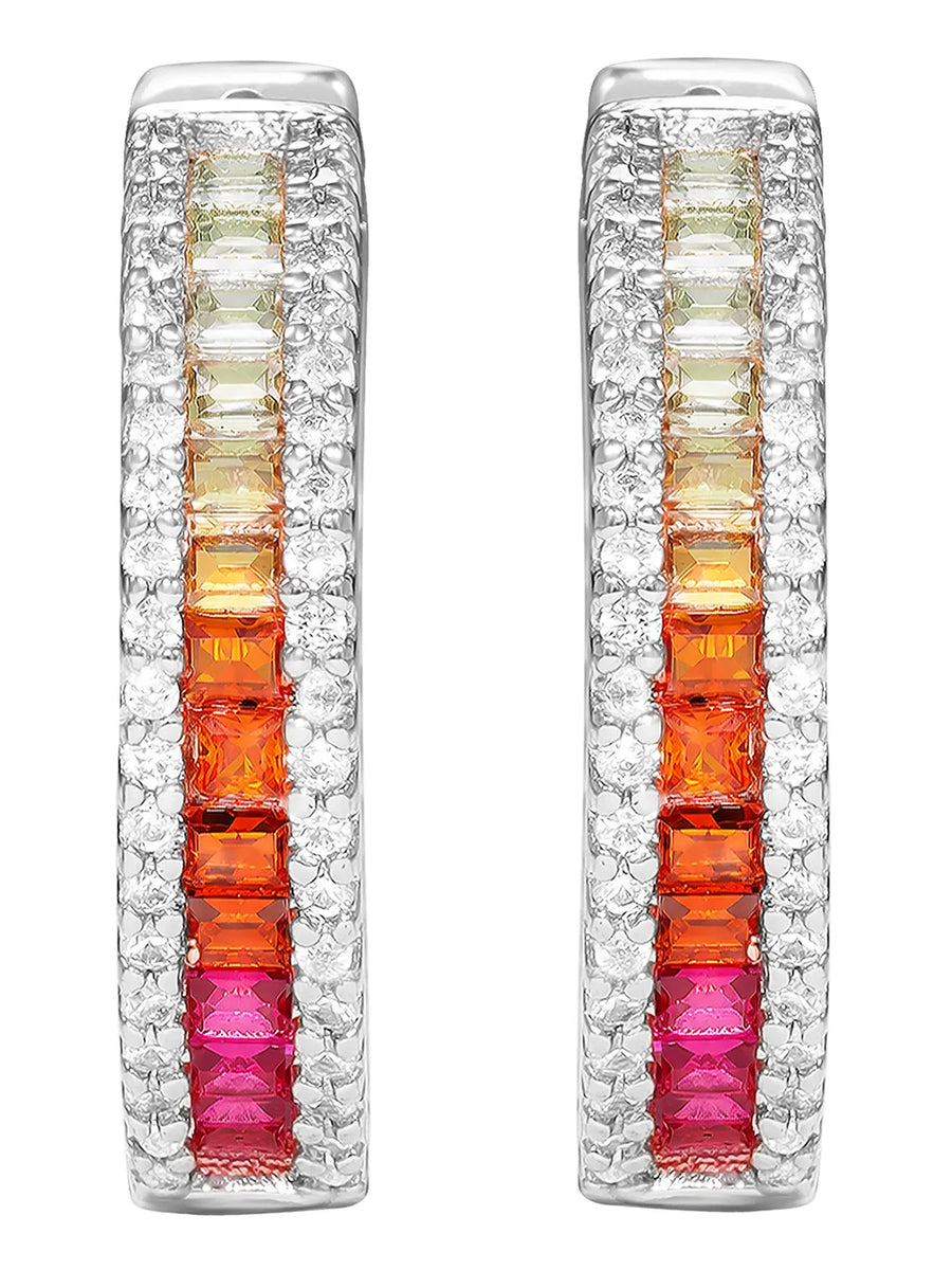 Peora Rainbow CZ Hoop Earrings - Silver