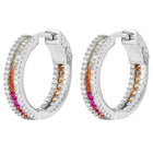 Peora Rhodium Plated Rainbow CZ Hoop Earrings