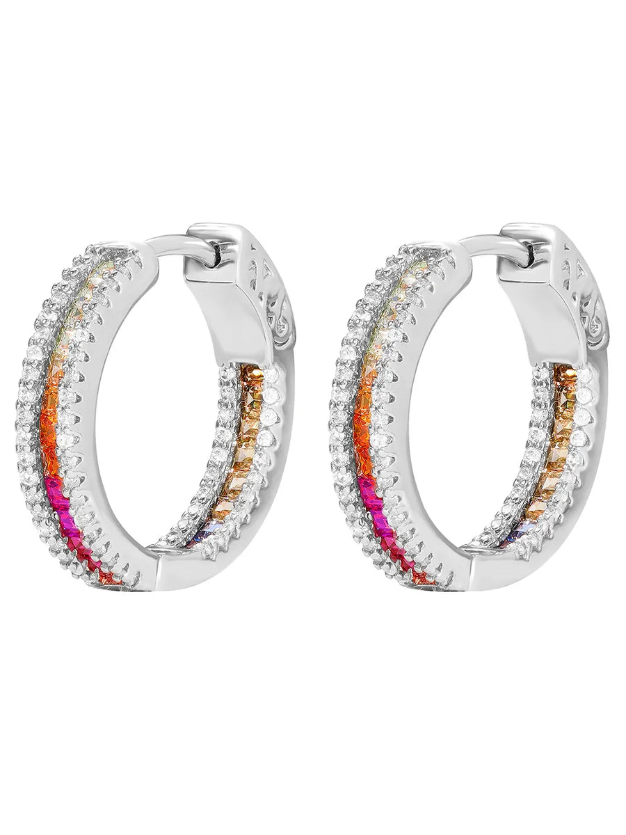Peora Rainbow CZ Hoop Earrings - Silver