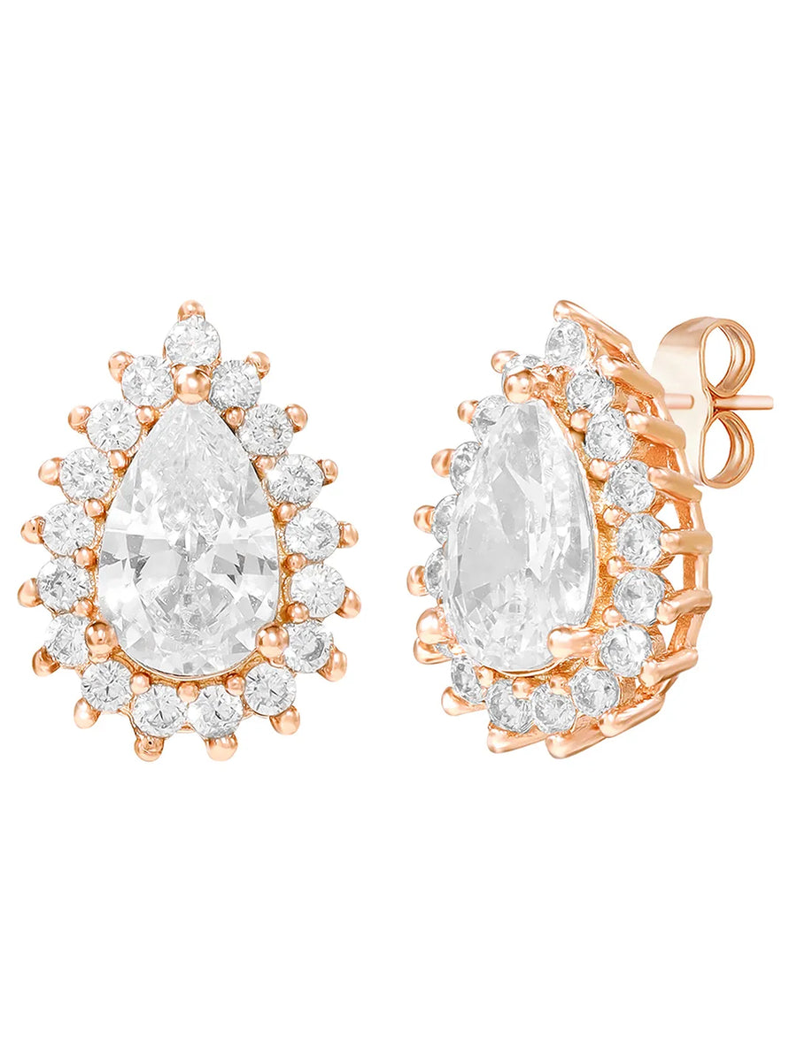 Peora Oval Daisy Stud Earrings - Rose Gold