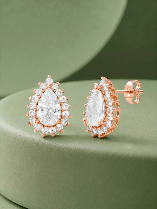 Peora Oval Daisy Stud Earrings - Rose Gold