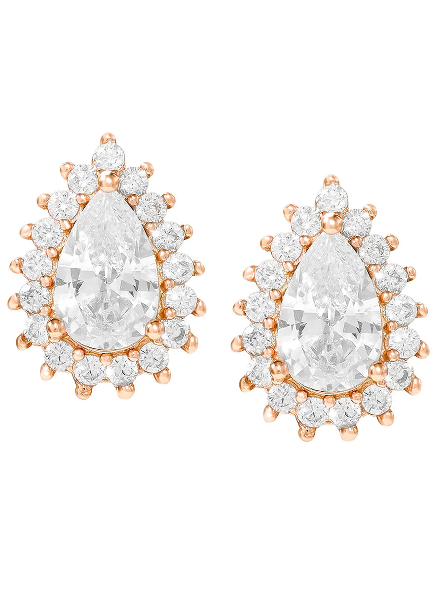 Peora Oval Daisy Stud Earrings - Rose Gold