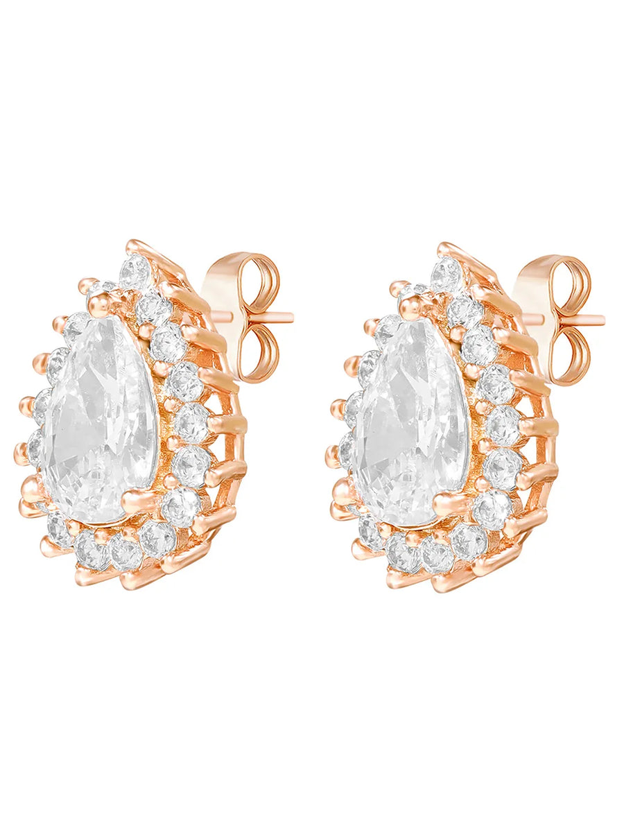 Peora Oval Daisy Stud Earrings - Rose Gold