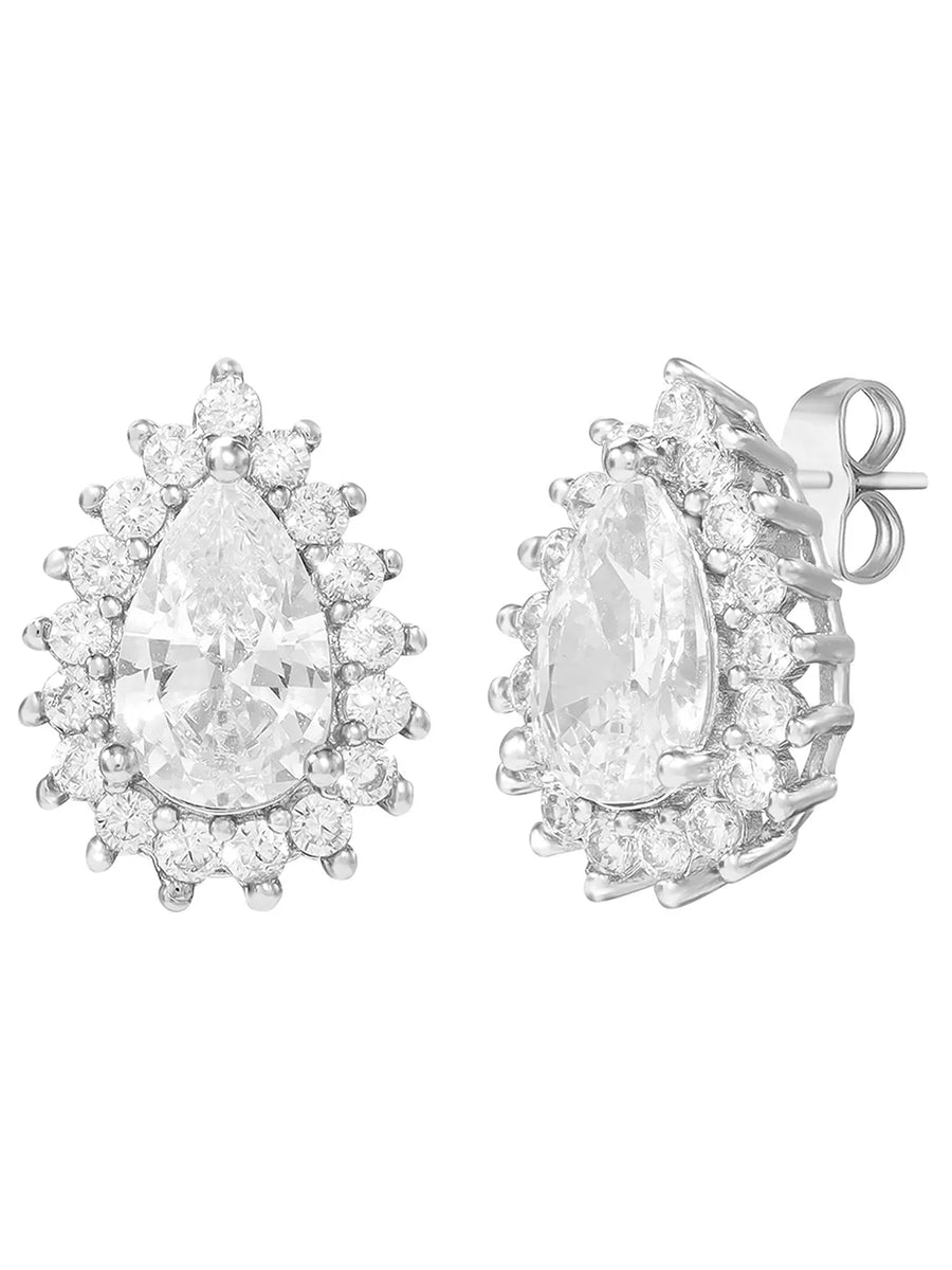 Peora Oval Daisy Stud Earrings - Silver