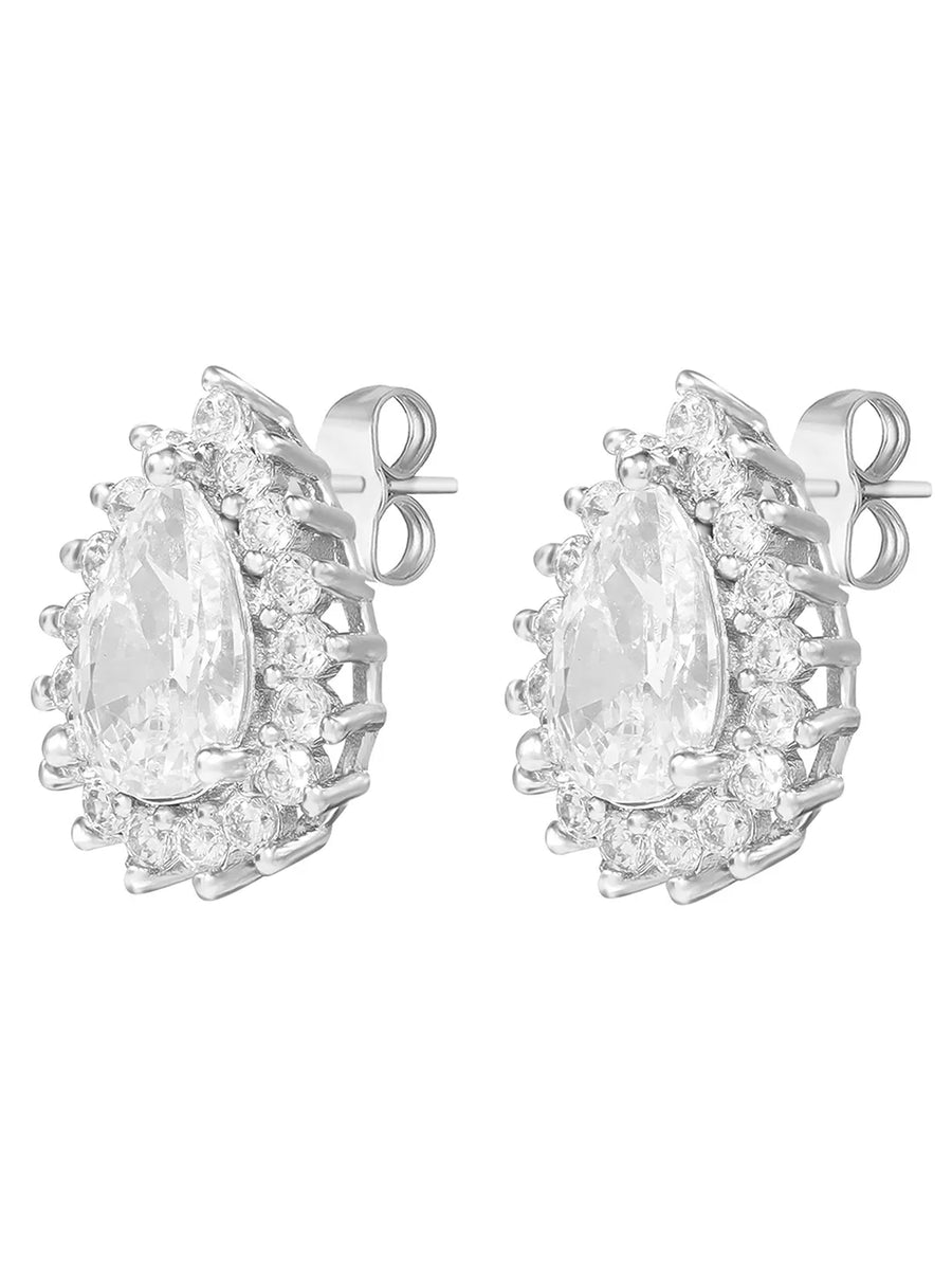 Peora Oval Daisy Stud Earrings - Silver