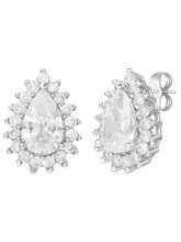 Peora Oval Daisy Stud Earrings - Silver