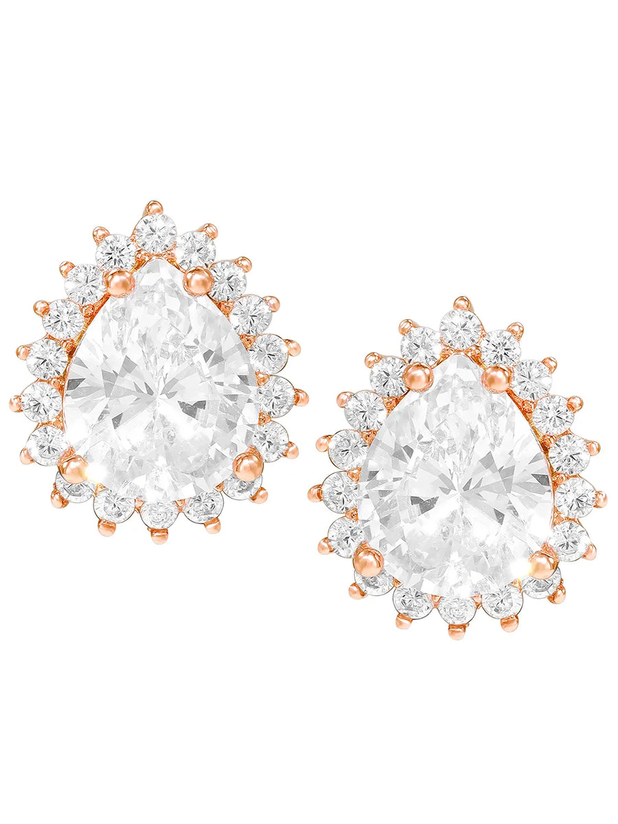 Peora Oval Blossom Stud Earrings - Rose Gold
