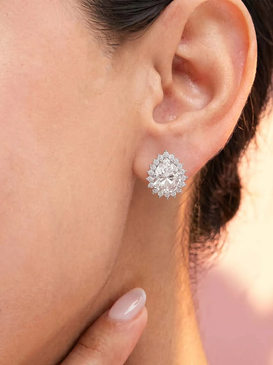 Peora Oval Blossom Stud Earrings - Silver