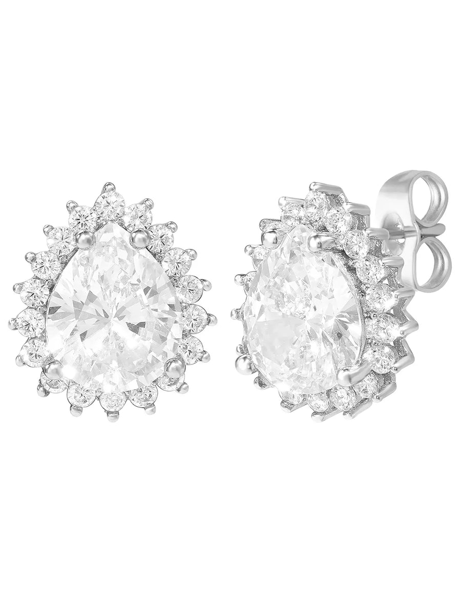 Peora Oval Blossom Stud Earrings - Silver