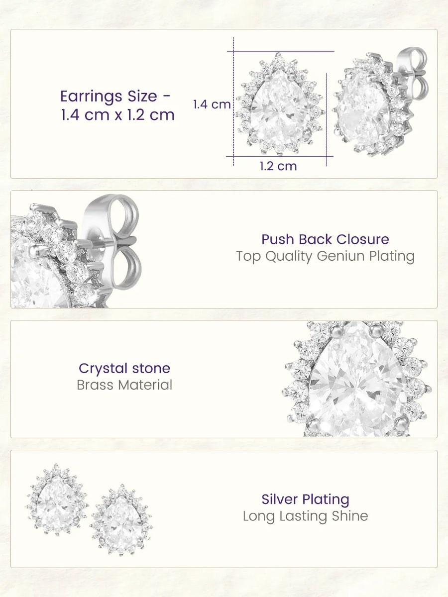 Peora Oval Blossom Stud Earrings - Silver